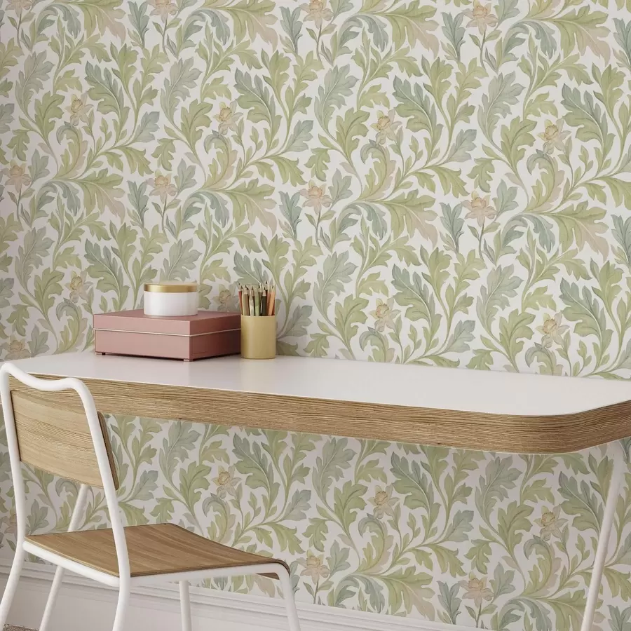 Фототапет Реколта флорален орнамент на бял фон a00277v2