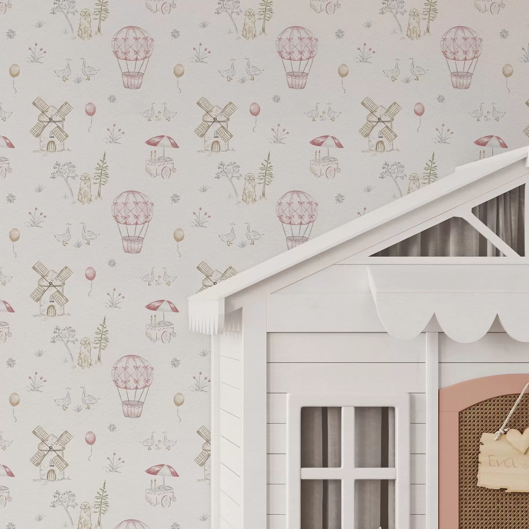 Фототапет Детски илюстрации: Куче, патици, топки, мелница a00278