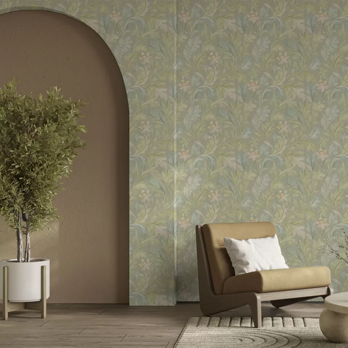 Тапети Реколта листа на зелен фон, пастелни цветове a00277