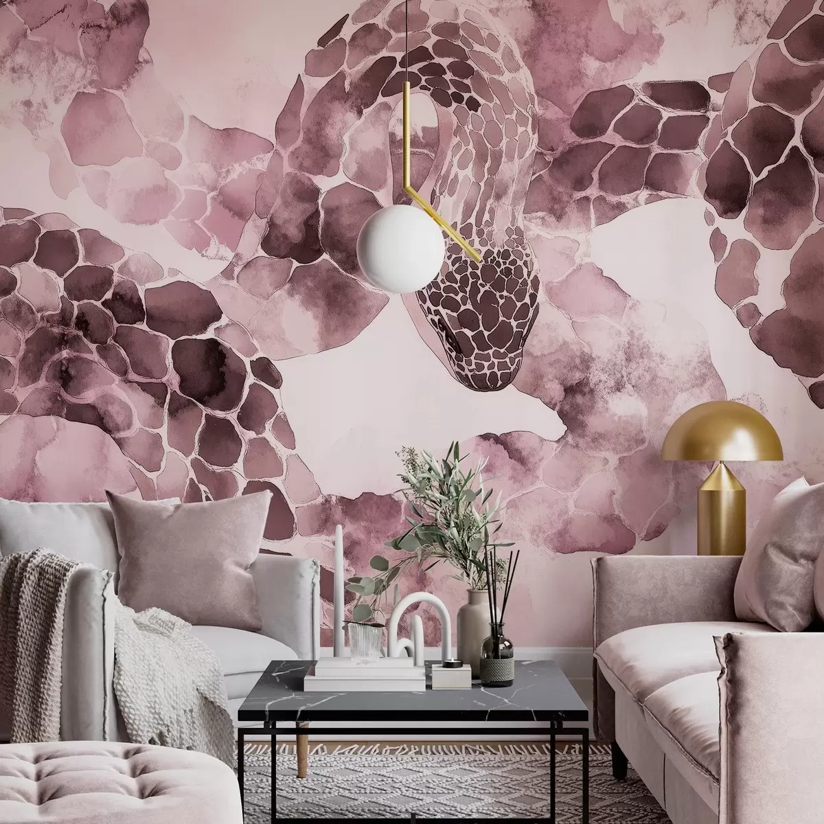 Фототапет Силует на змия, акварелен стил, бордо цветове w04113v1