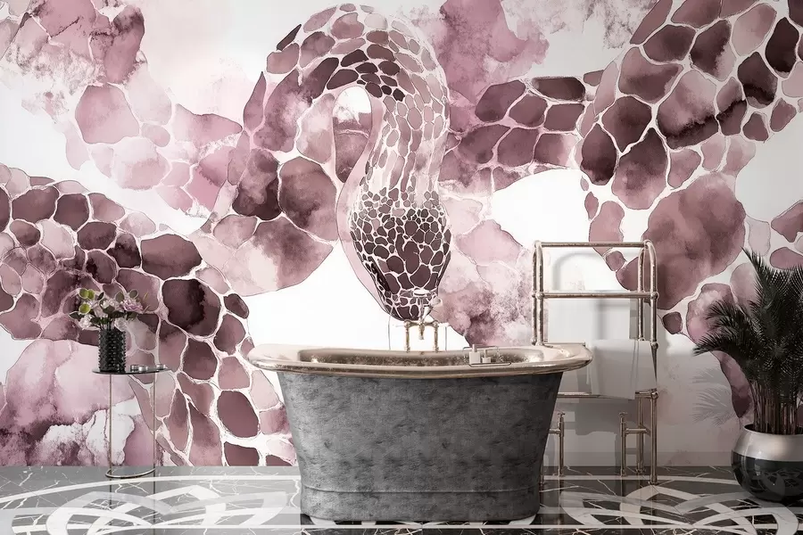 Фототапет Силует на змия, акварелен стил, бордо цветове w04113v1