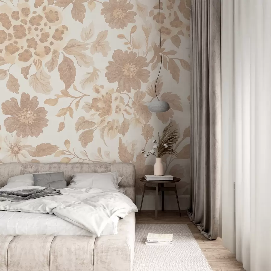 Фототапет Цветя в бохо стил с леопардов принт, бежов цвят w04114