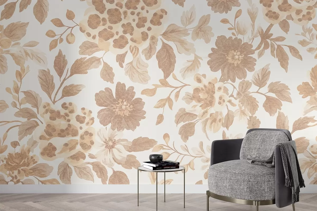 Фототапет Цветя в бохо стил с леопардов принт, бежов цвят w04114