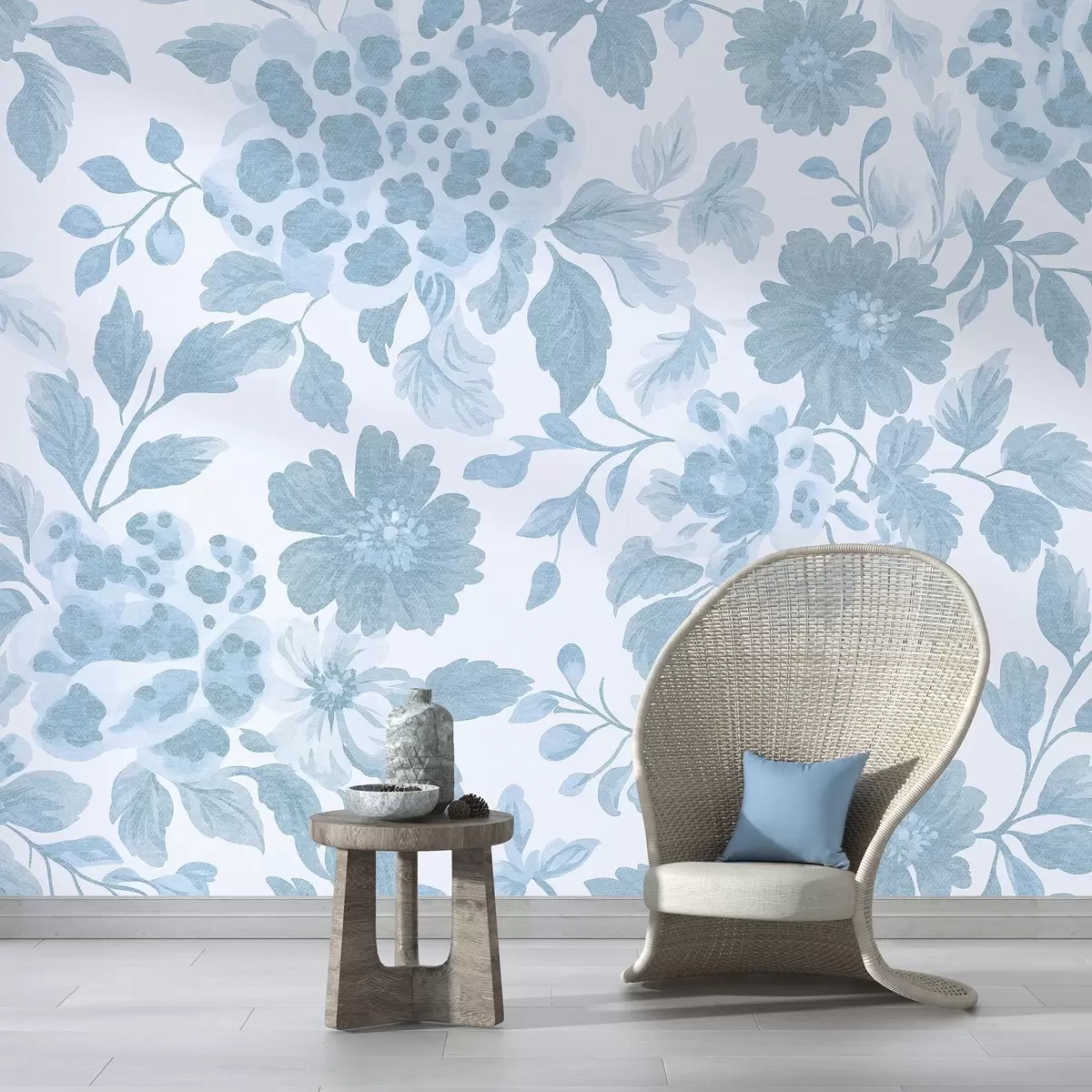 Фототапет Цветя в бохо стил с леопардов принт, син цвят w04114v1