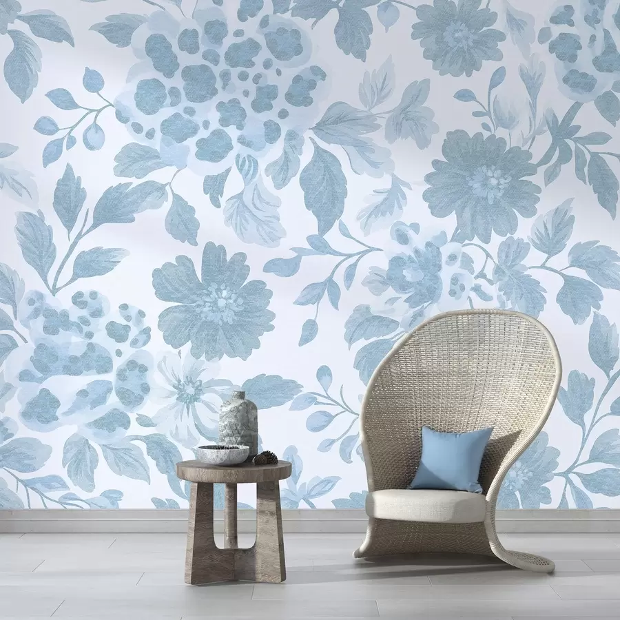 Фототапет Цветя в бохо стил с леопардов принт, син цвят w04114v1