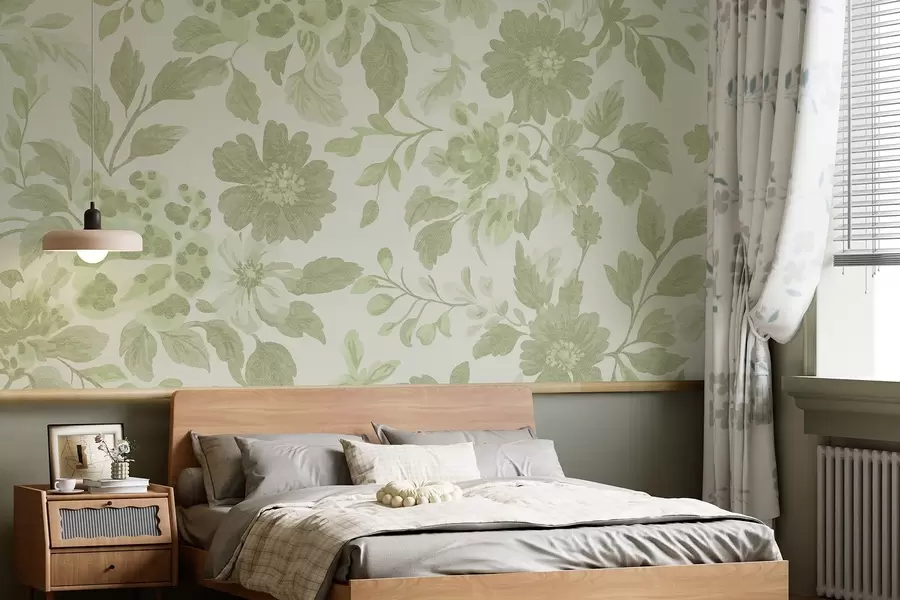 Фототапет Цветя в бохо стил с леопардов принт, зелен цвят w04114v2