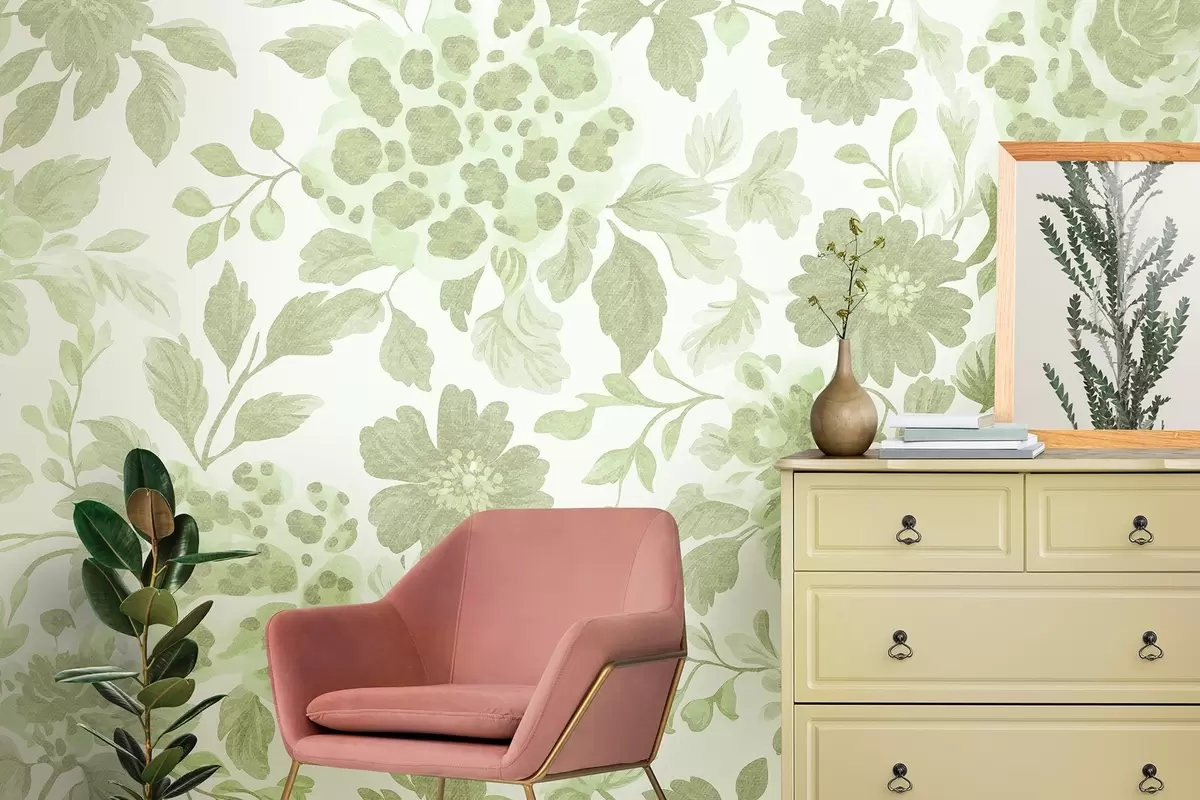 Фототапет Цветя в бохо стил с леопардов принт, зелен цвят w04114v2