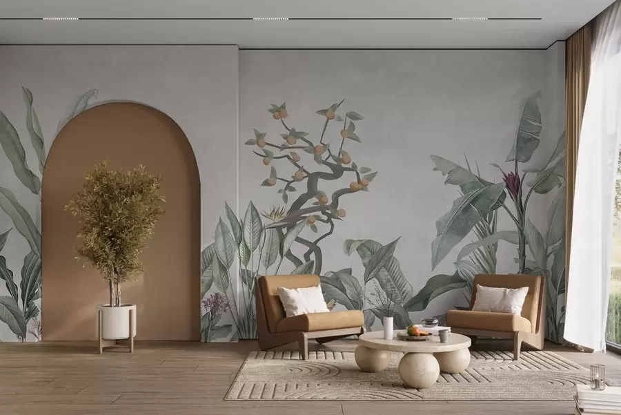 Фототапет Тропически растения с оранжево дърво на светъл фон w04201