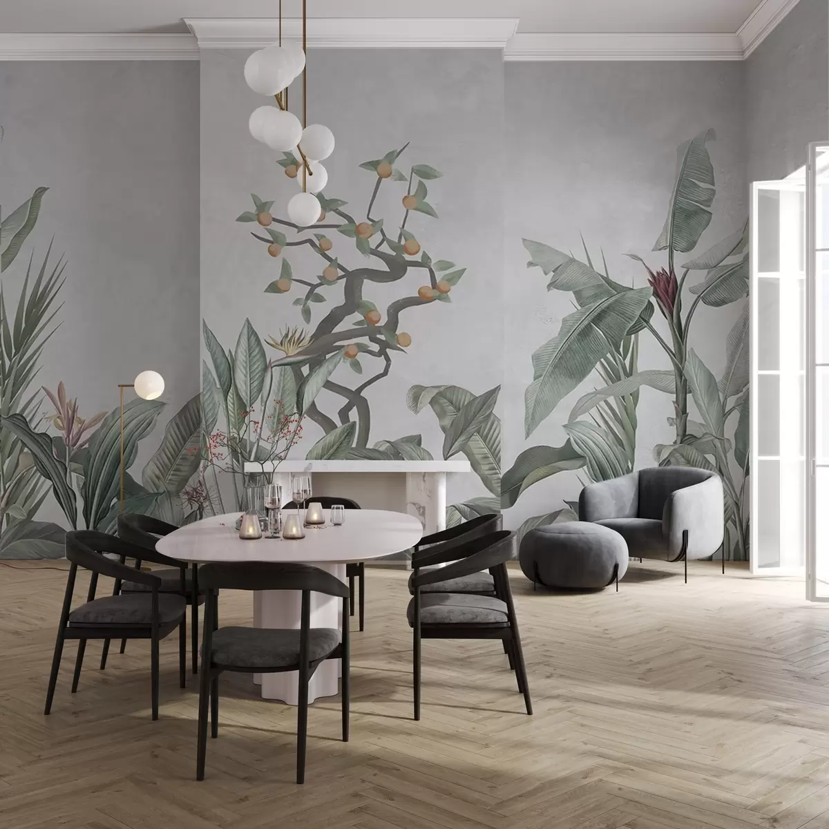 Фототапет Тропически растения с оранжево дърво на светъл фон w04201