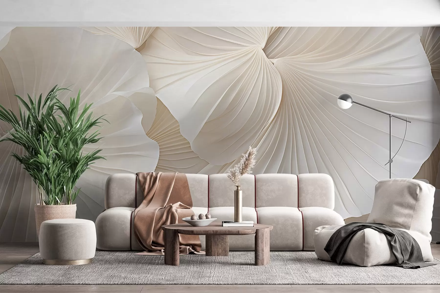 Фототапет венчелистчета, цветя, бяло, крем, текстура, нежност, декоративни w04216