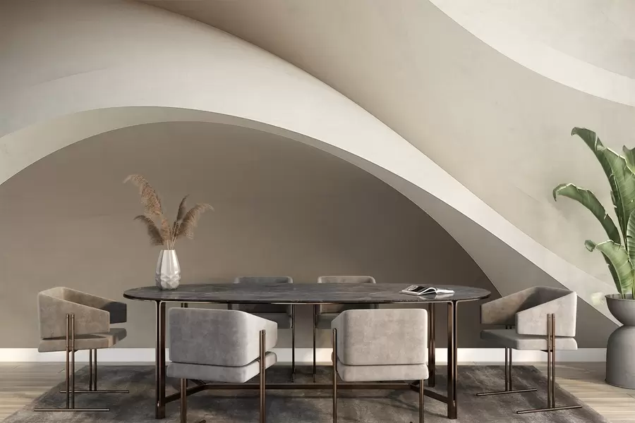 Фототапет абстракция, вълни, меки криви, бежово, гладко, линии, модерно w04217v1