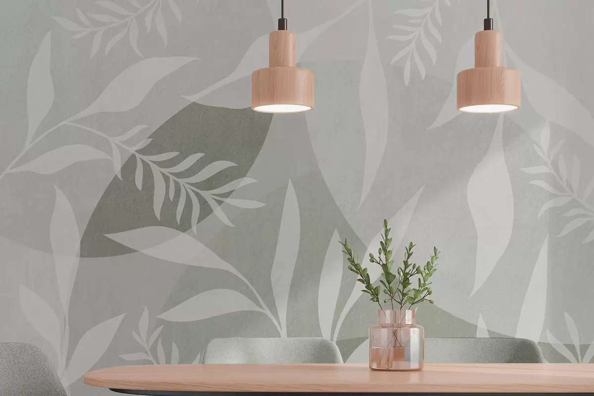 Фототапет Силуети на клонки на фон от абстрактни кръгове, нюанси на зеленото w04270v2