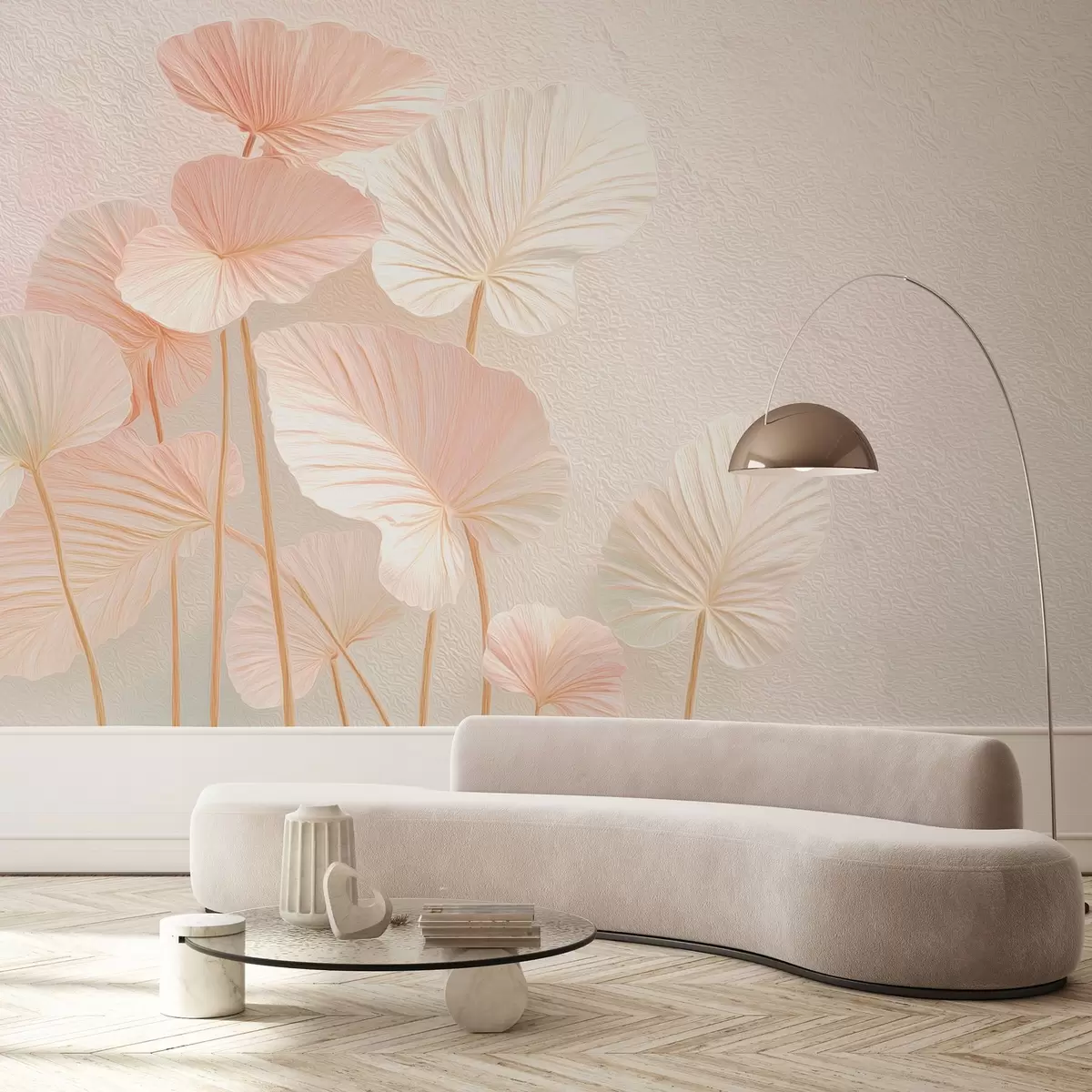 Фототапет Елегантни големи тропически листа в деликатен розов цвят w09252v1