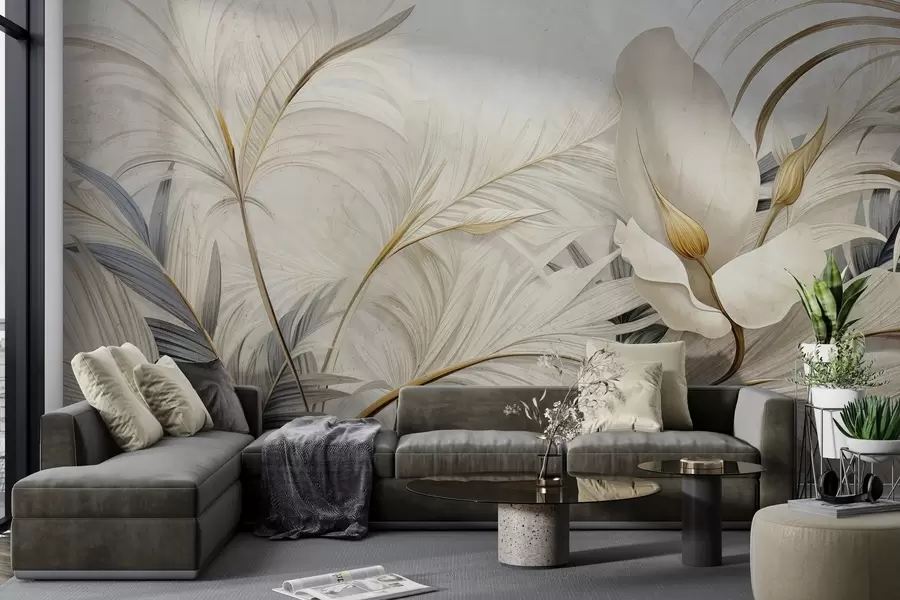 Фототапет Тропически растения върху бетонна стена w04249