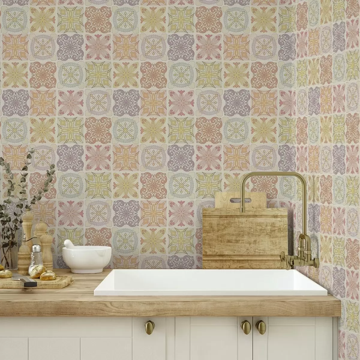 Тапети Цветни геометрични орнаменти от плочки a00284