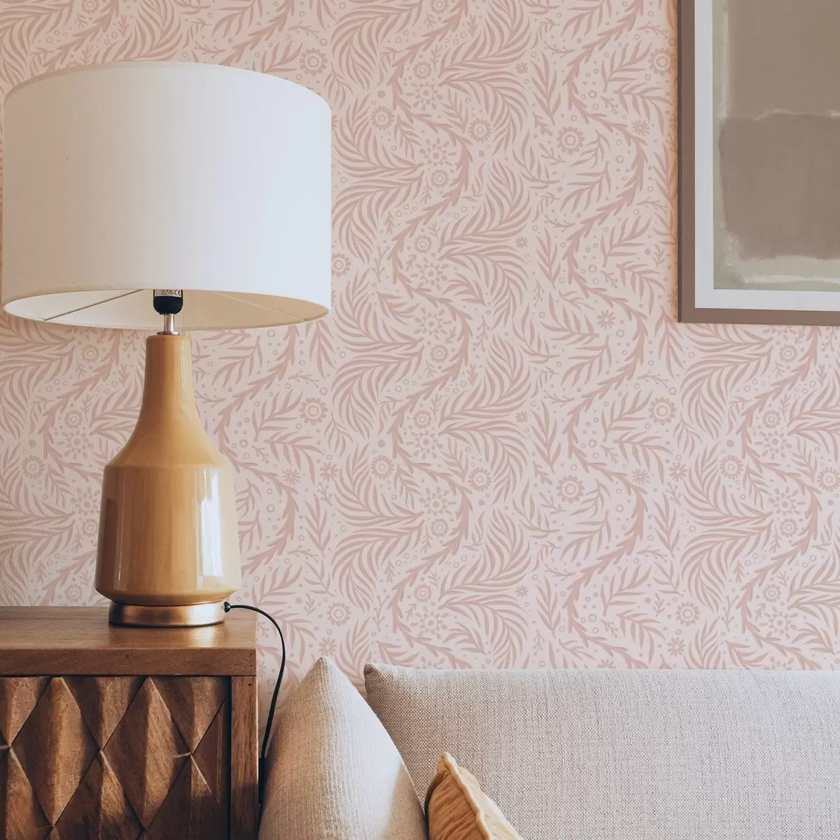 Тапети Бледорозови флорални елементи на розов фон a00290