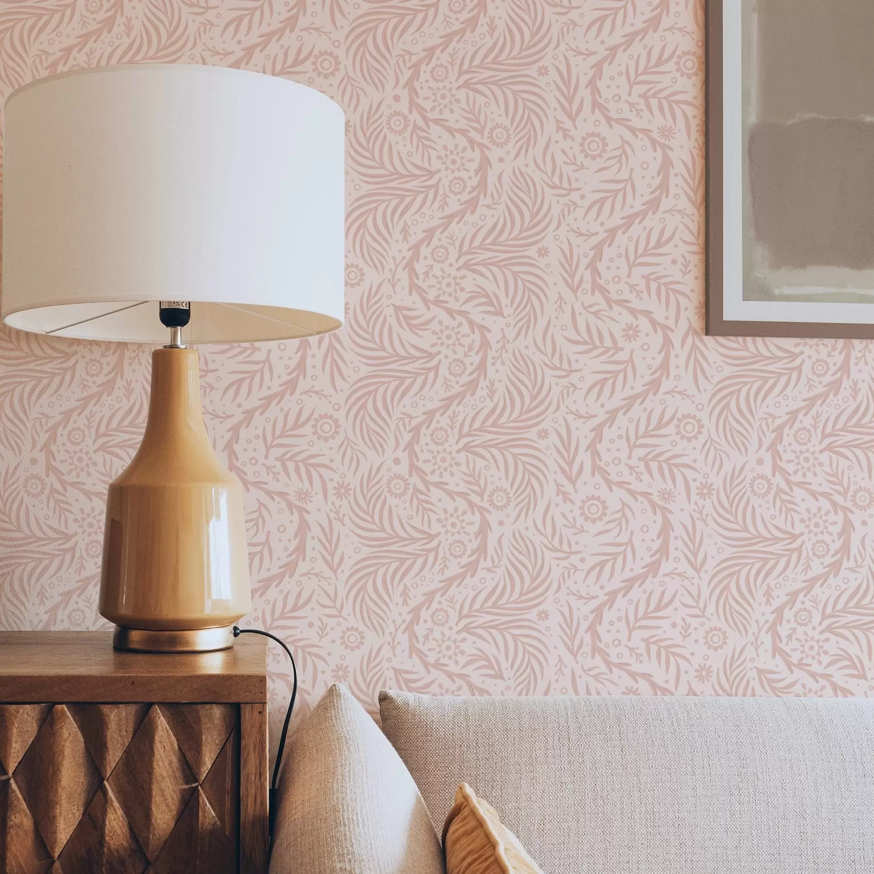 Фототапет Бледорозови флорални елементи на розов фон a00290