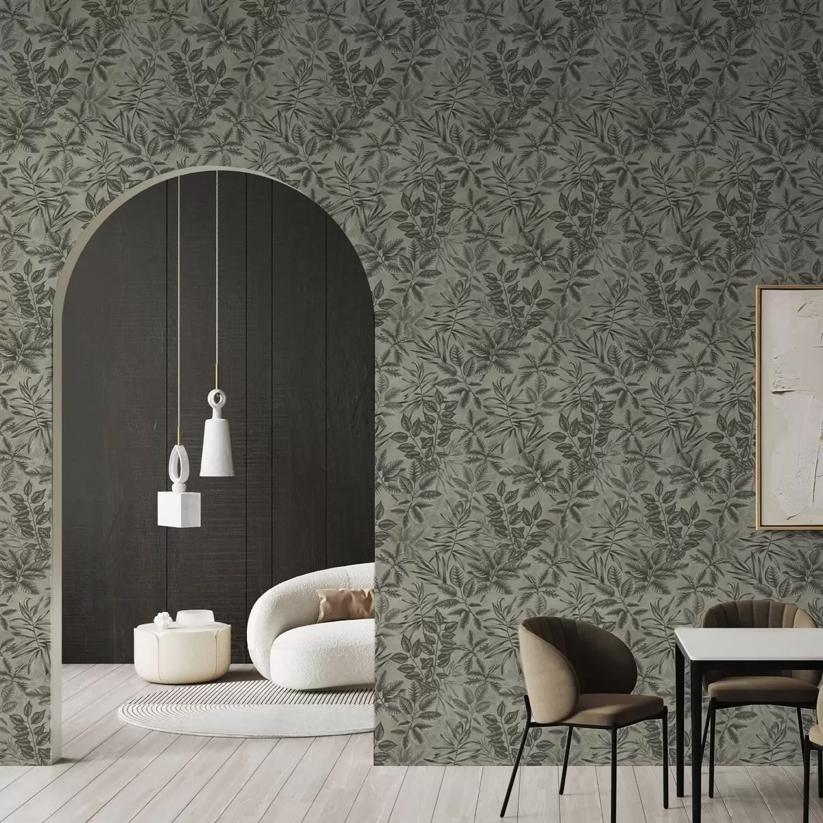 Тапети Сиви тропически листа с различни форми на винтидж фон a00297