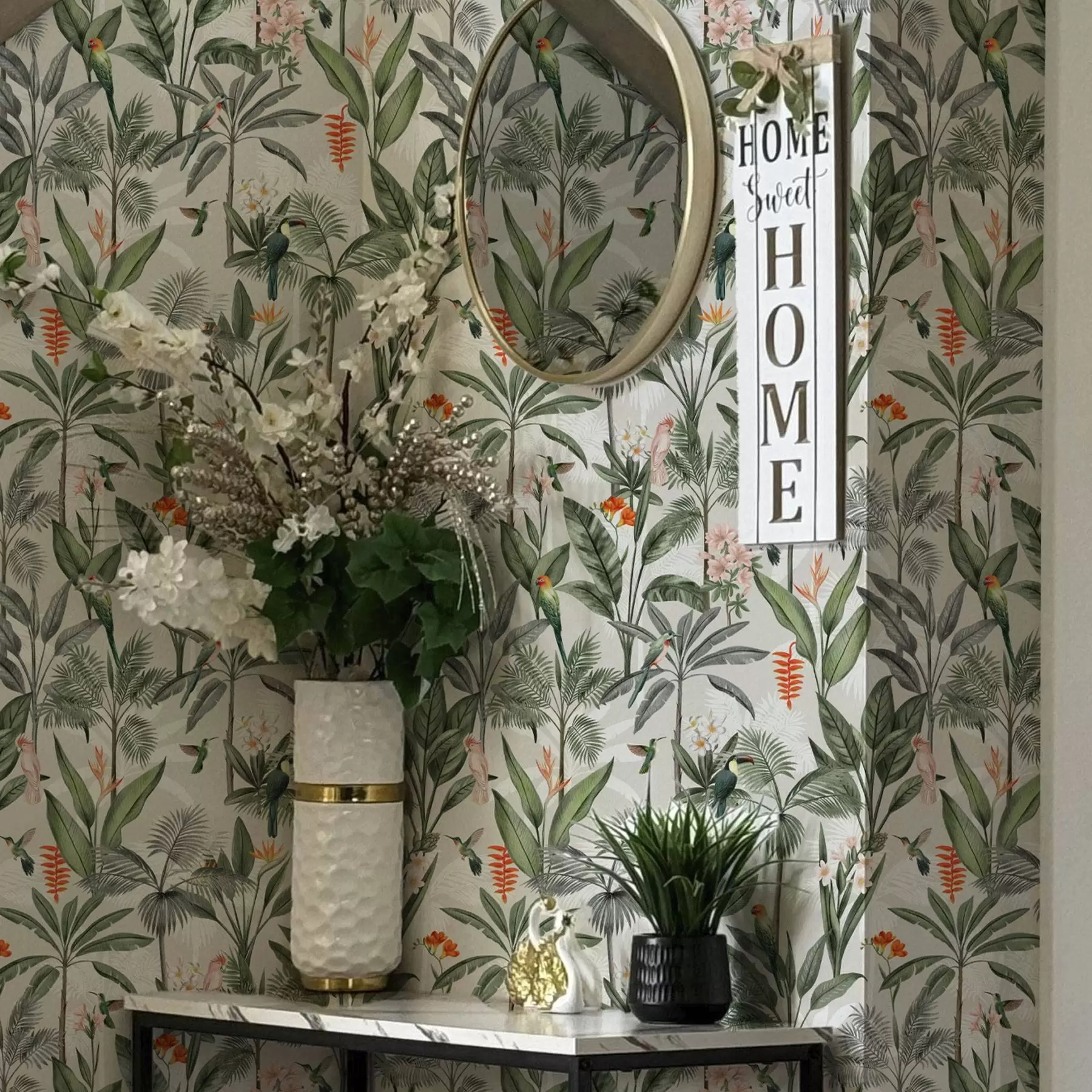 Фототапет Тропически птици сред палмови листа a00308