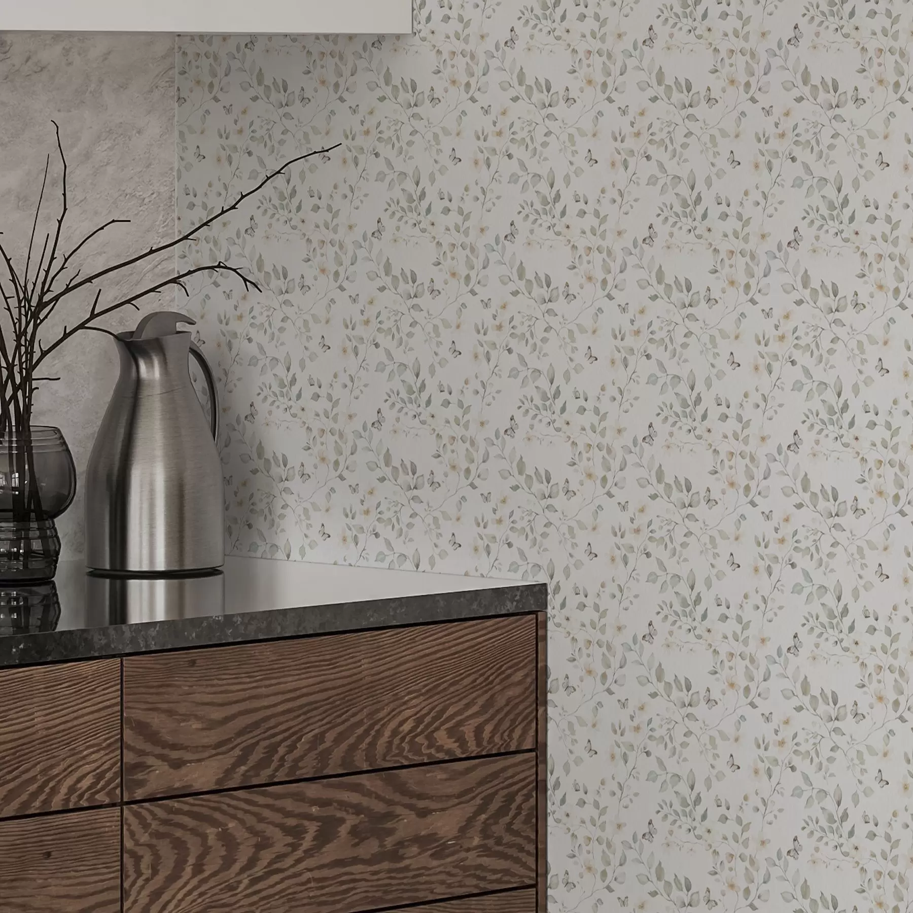 Фототапет Леки клони с листа и цветя в малки повторения a00343