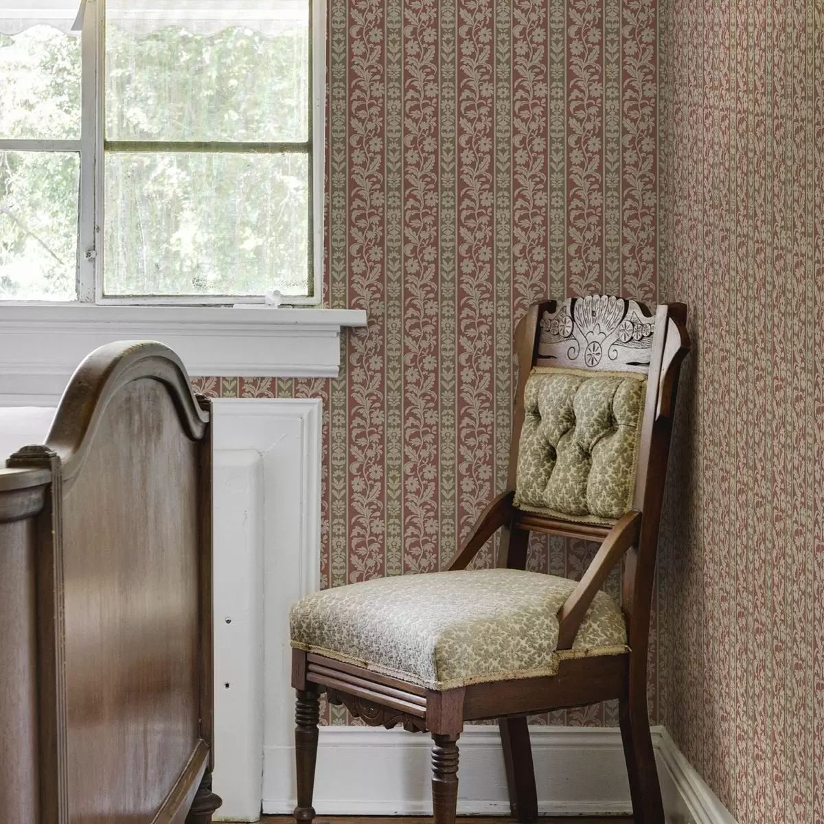 Тапети Ретро вертикални ивици с флорален модел a00362