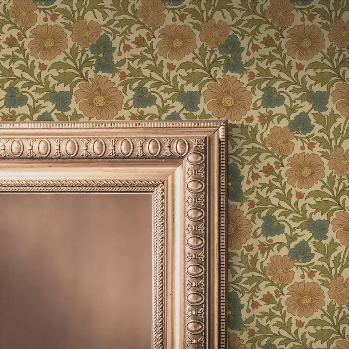 Тапети Оранжеви цветя с листа в стил ар нуво a00409