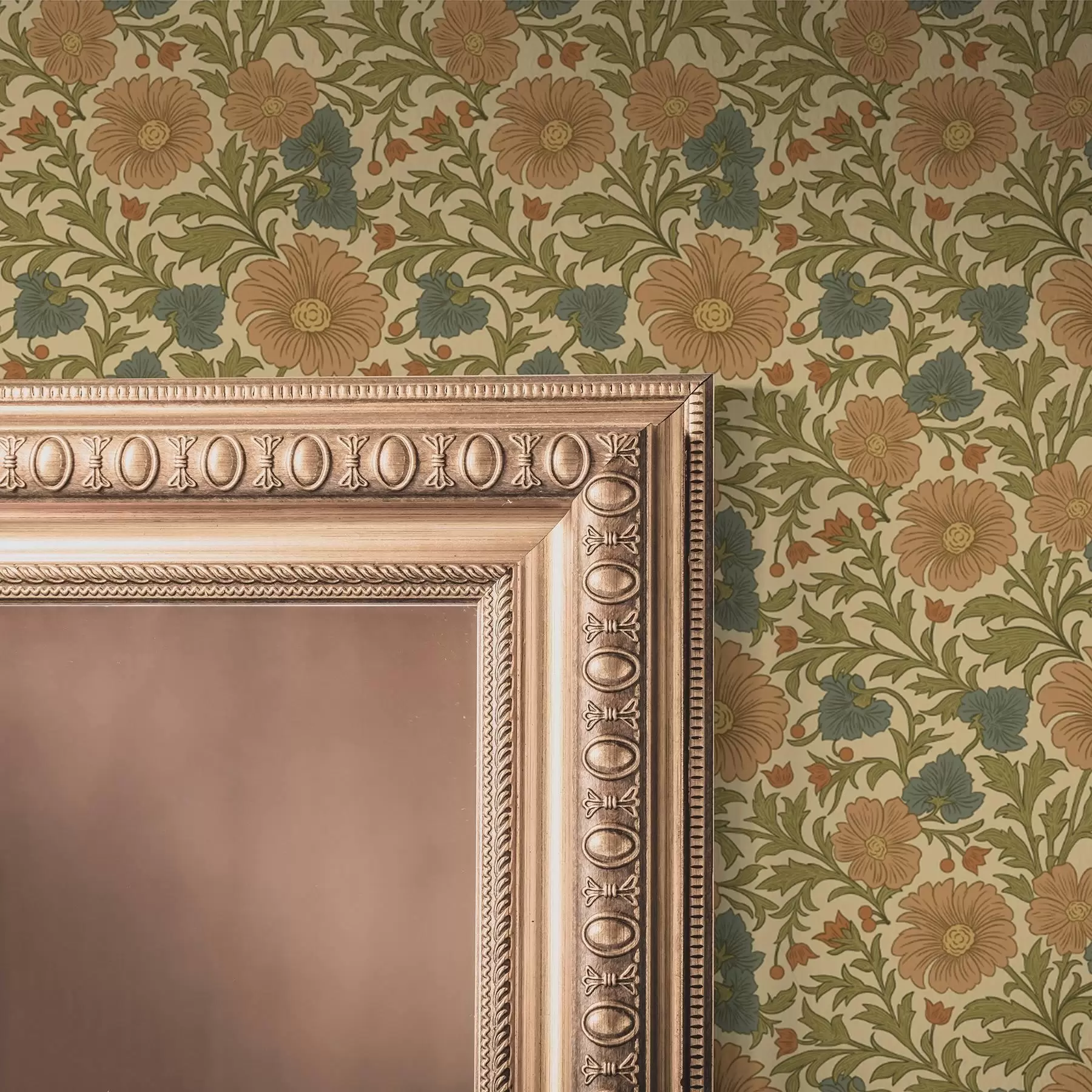 Фототапет Оранжеви цветя с листа в стил ар нуво a00409