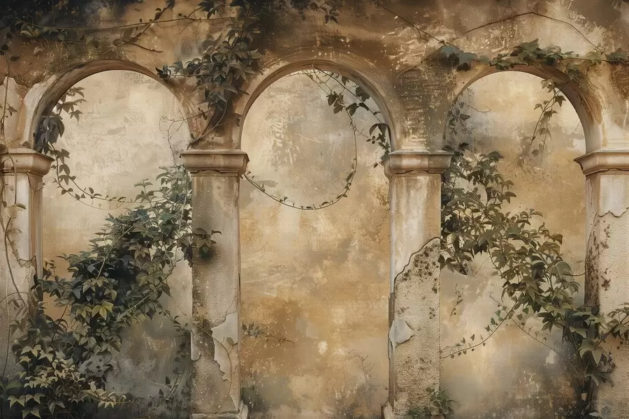 Фототапет оцветени ретро арки с бръшлян w04304