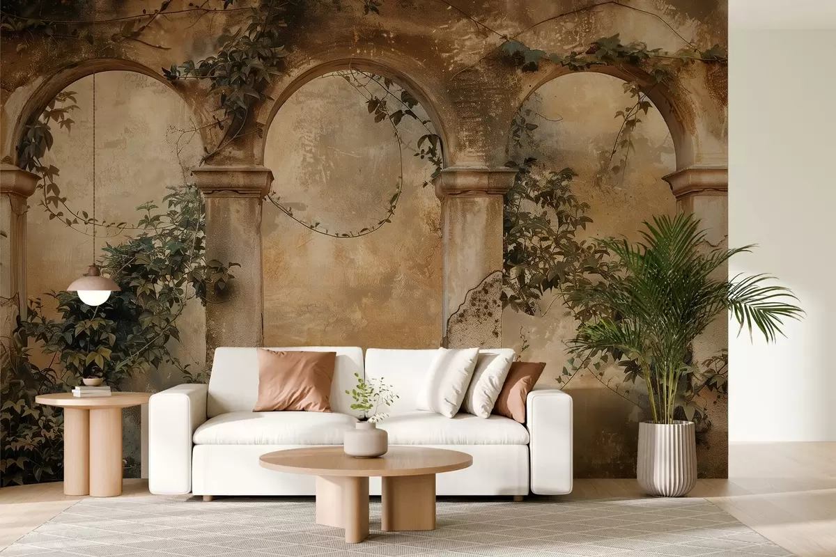 Фототапет оцветени ретро арки с бръшлян w04304