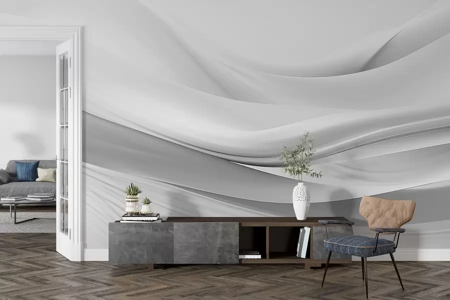Фототапет Сиви вълни от плат в минималистичен абстрактен стил w09279v1
