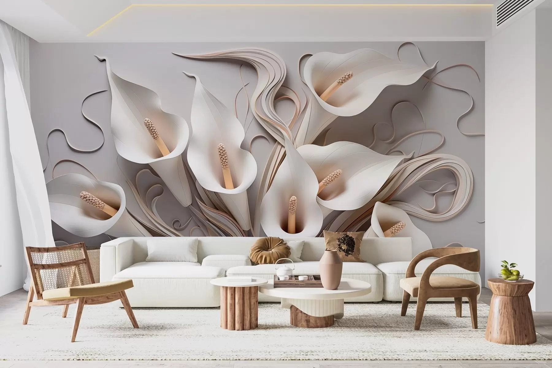 Фототапет Обемни лилии в кремави тонове с 3D ефект w09281