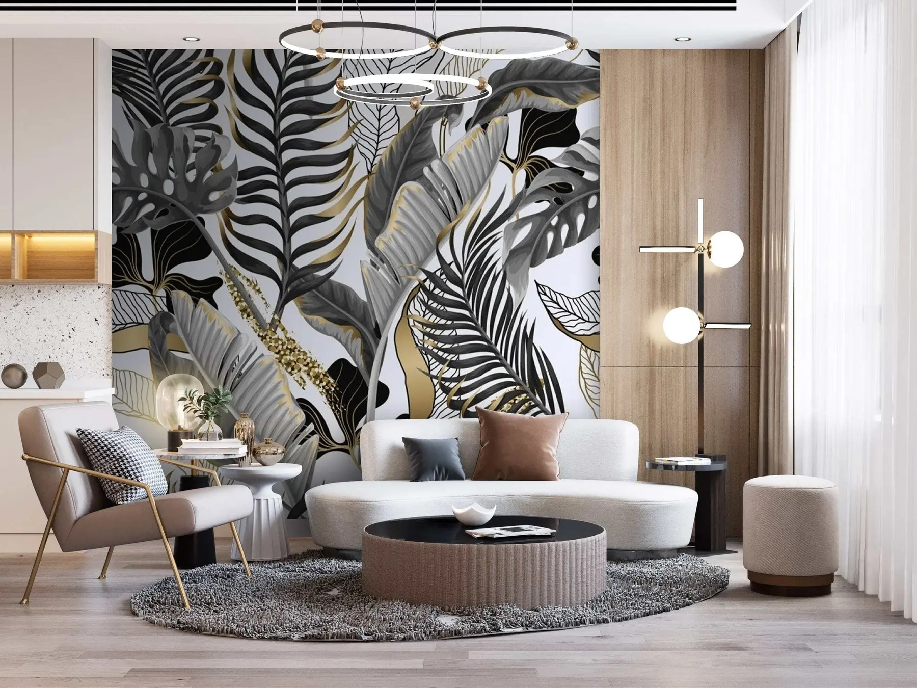 Фототапет Тропически листа в сиво на бял фон u71888