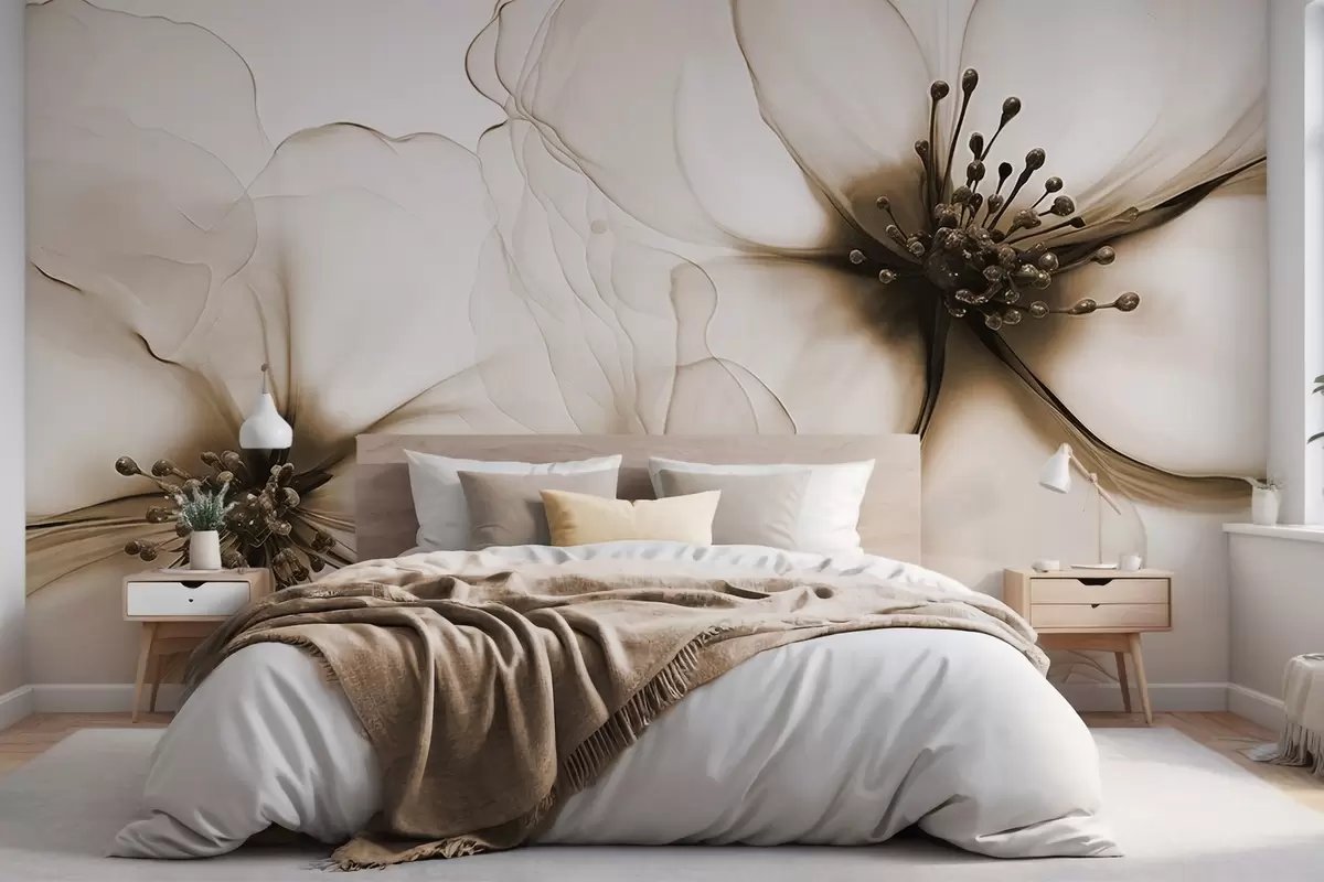 Фототапет Два прозрачни кафяви цвята с видими тичинки, припокриващи се деликатни венчелистчета и мека плавна текстура w09295