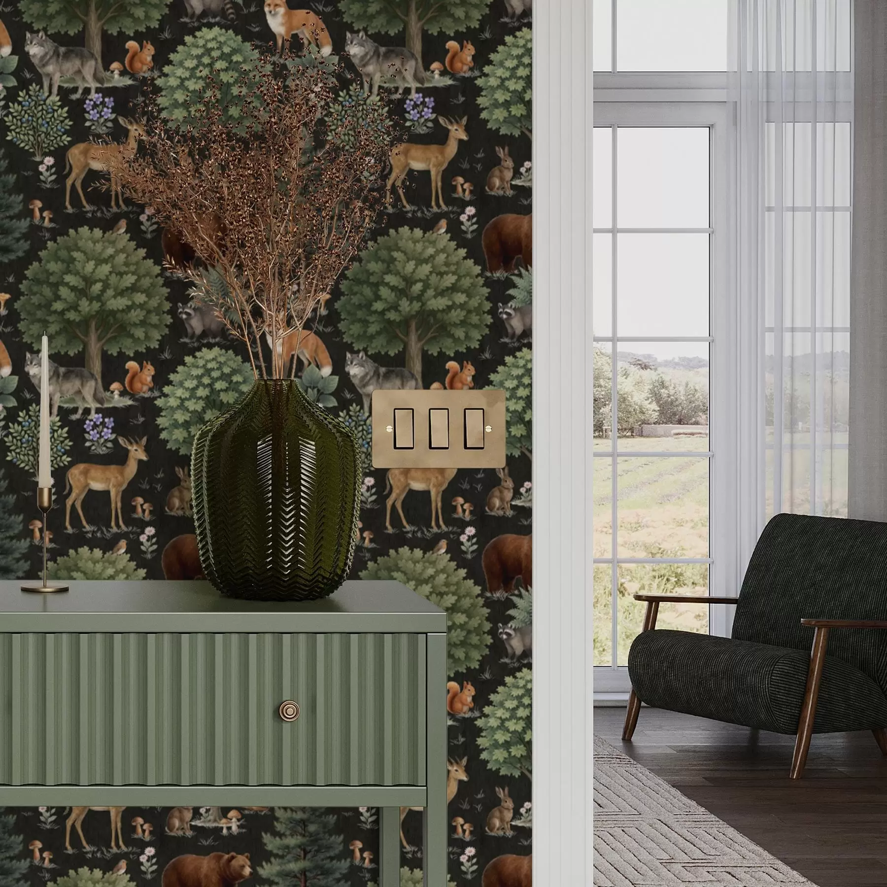 Фототапет Акварелни горски животни с дървета и гъби a00391