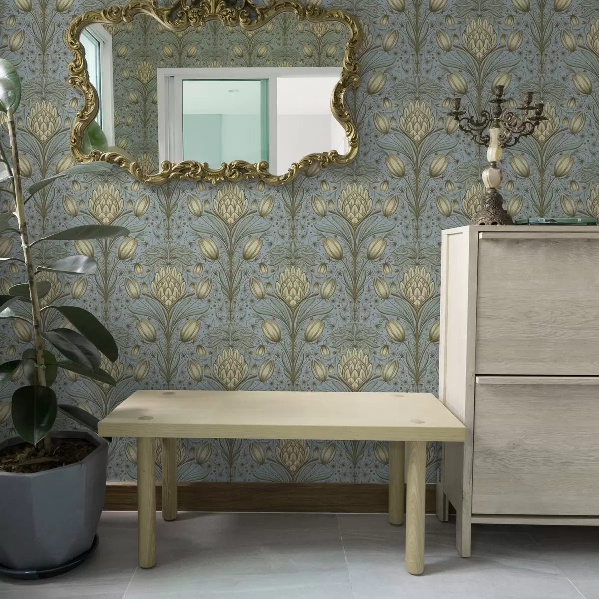 Тапети Син модел с артишок и лалета a00435