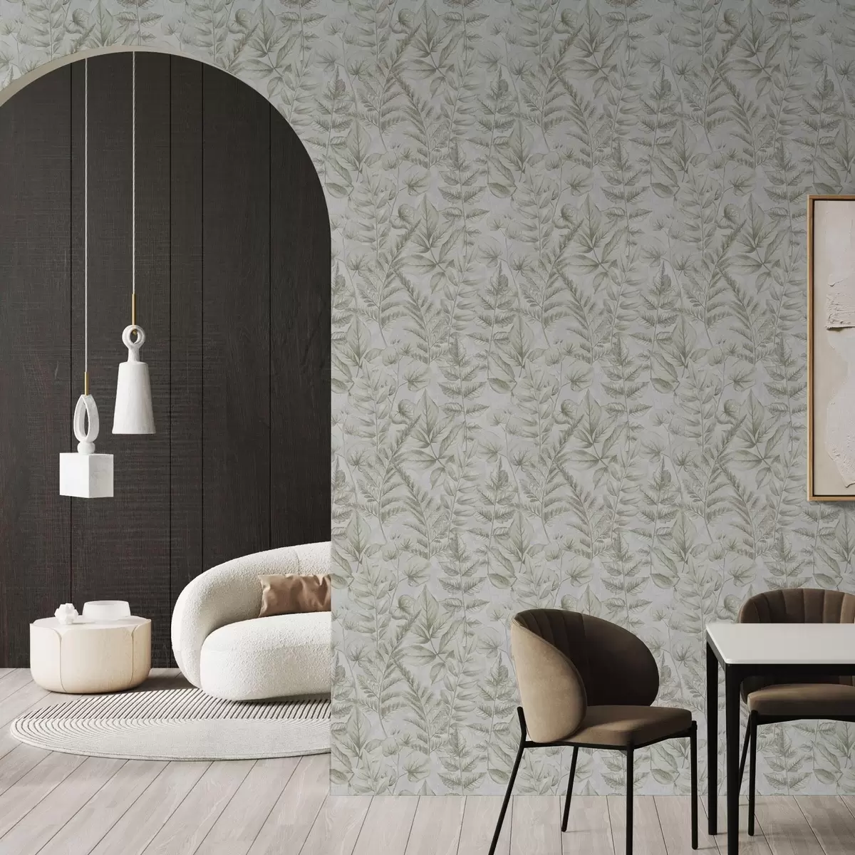 Тапети Меки пастелни листа в акварелен ботанически стил a00437