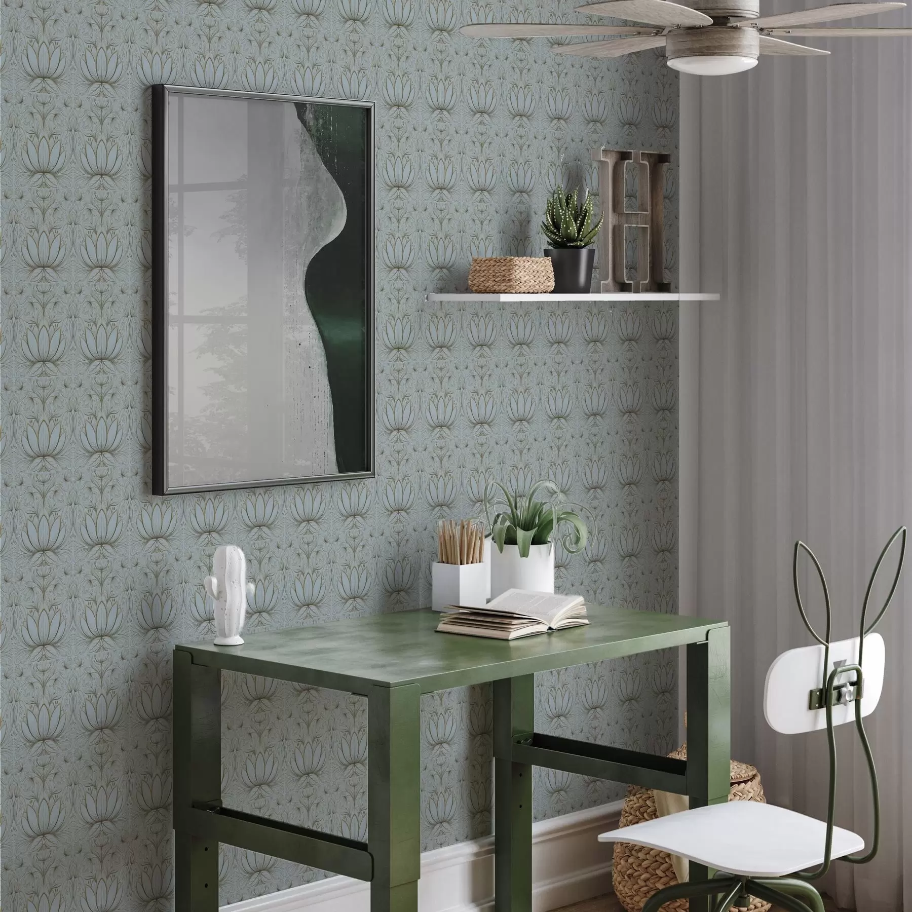 Фототапет Лотосов орнамент в тюркоазена и жълта палитра a00439