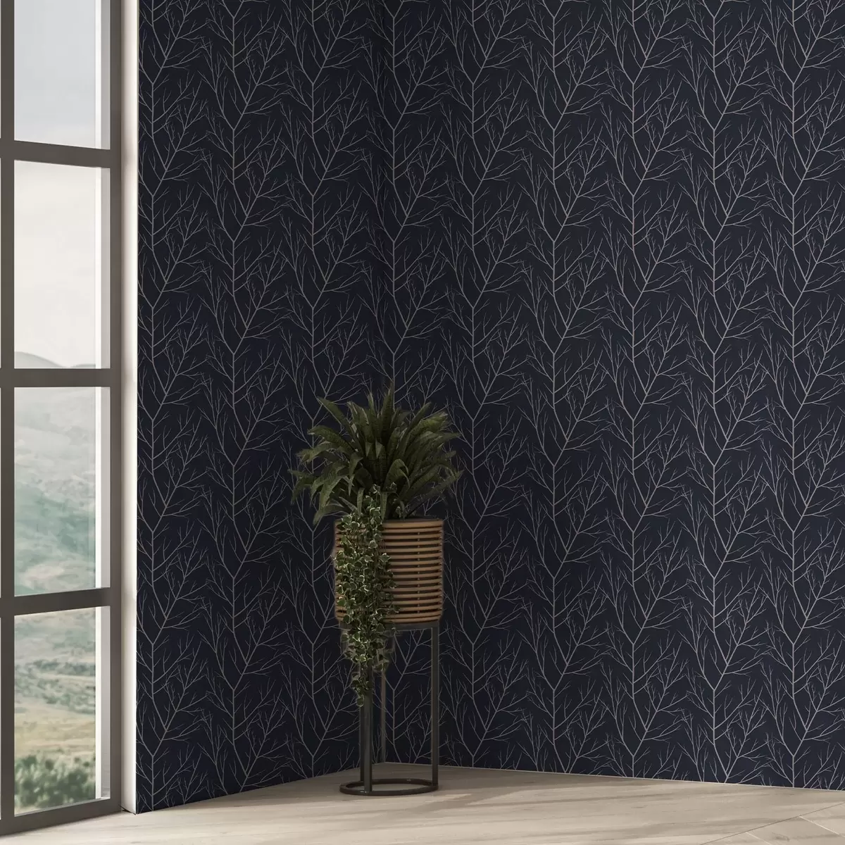 Тапети Меки червени клони на тъмно син фон a00451