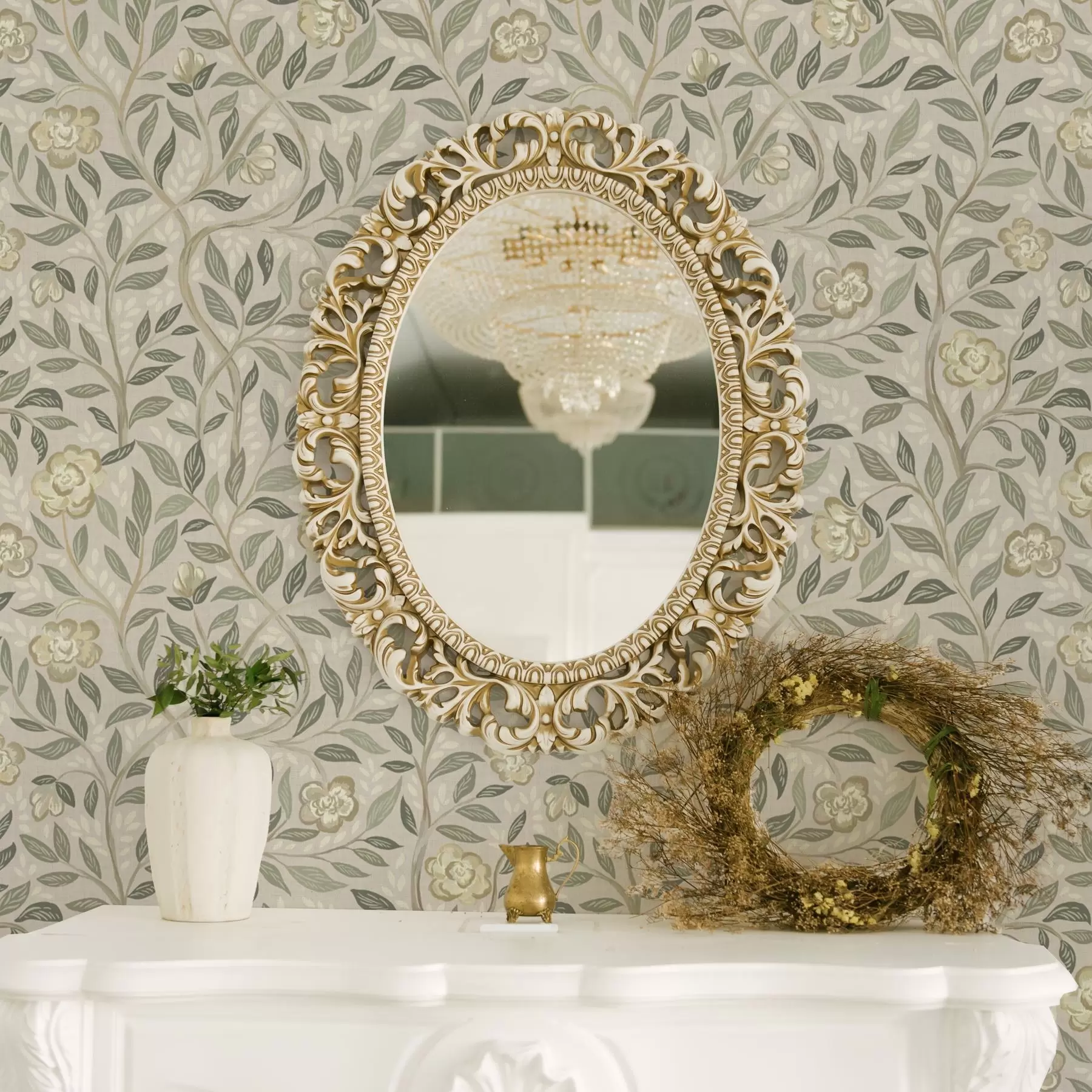 Фототапет Кремави рози и маслинови листа на прашно розов фон a00455