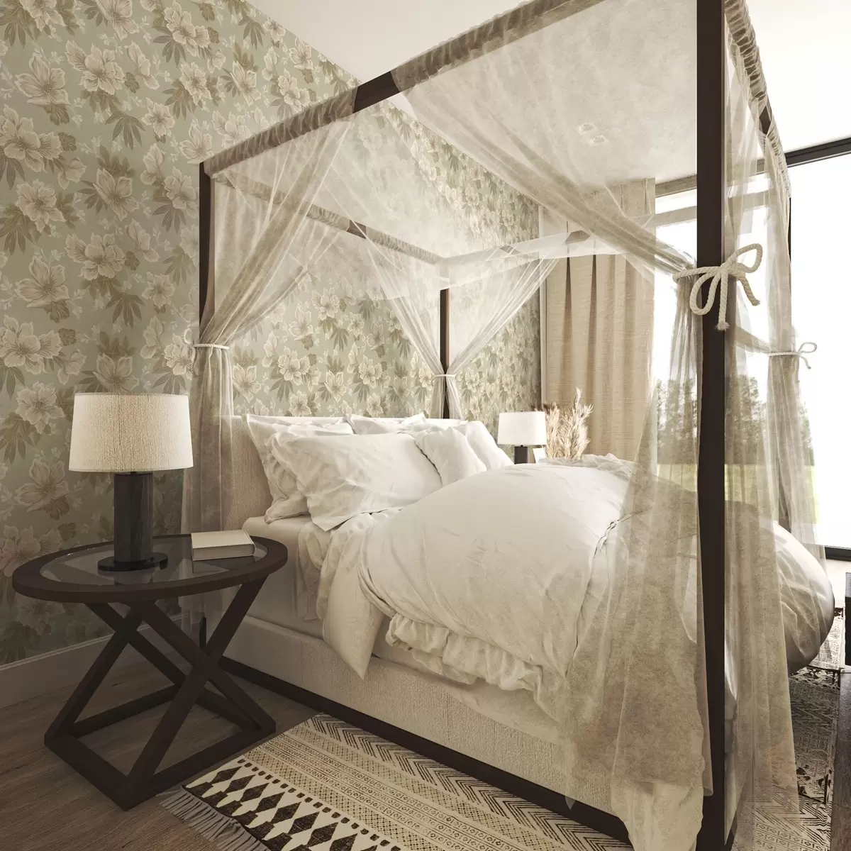 Тапети Кремави цветя на маслиненозелен фон a00462