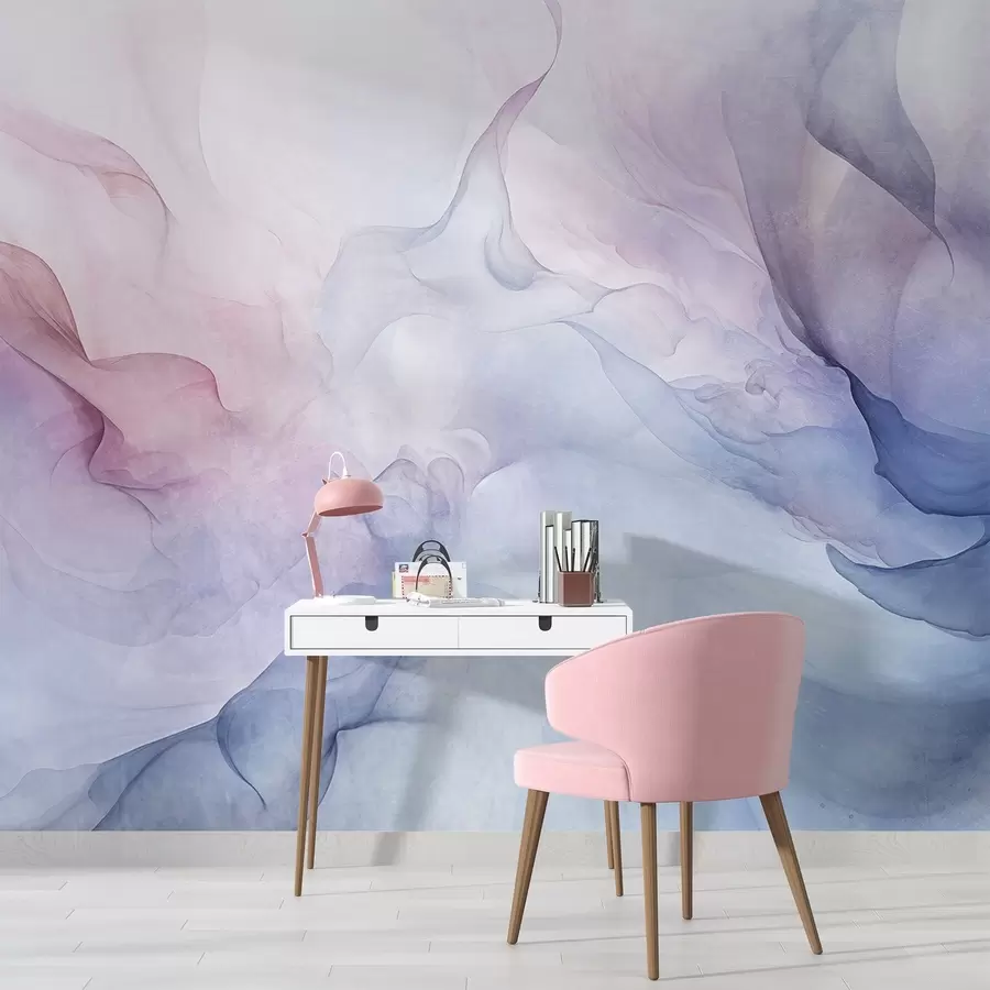 Фототапет Абстрактна текстурирана картина с преливащи се пастелни нюанси на розово, лилаво и синьо, създаващи мек ефект w09318
