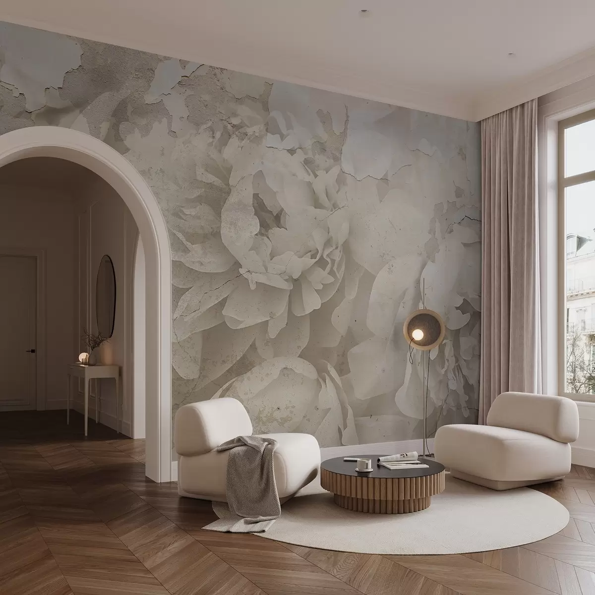 Фототапет Божури с бетонна текстура w04407