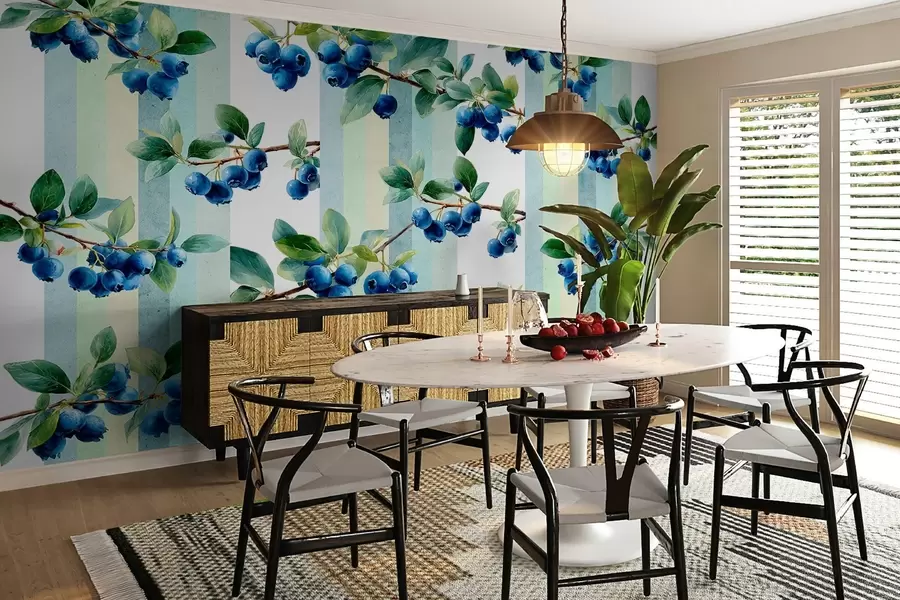 Фототапет гроздове боровинки на раиран фон w04307