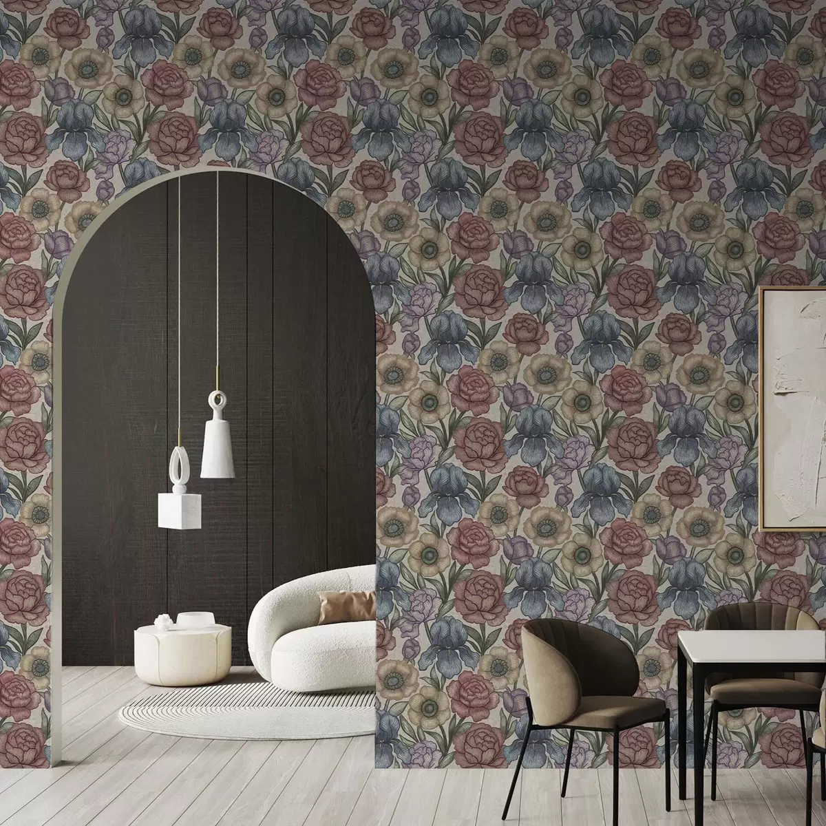 Тапети Големи флорални илюстрации с ириси и божури a00325