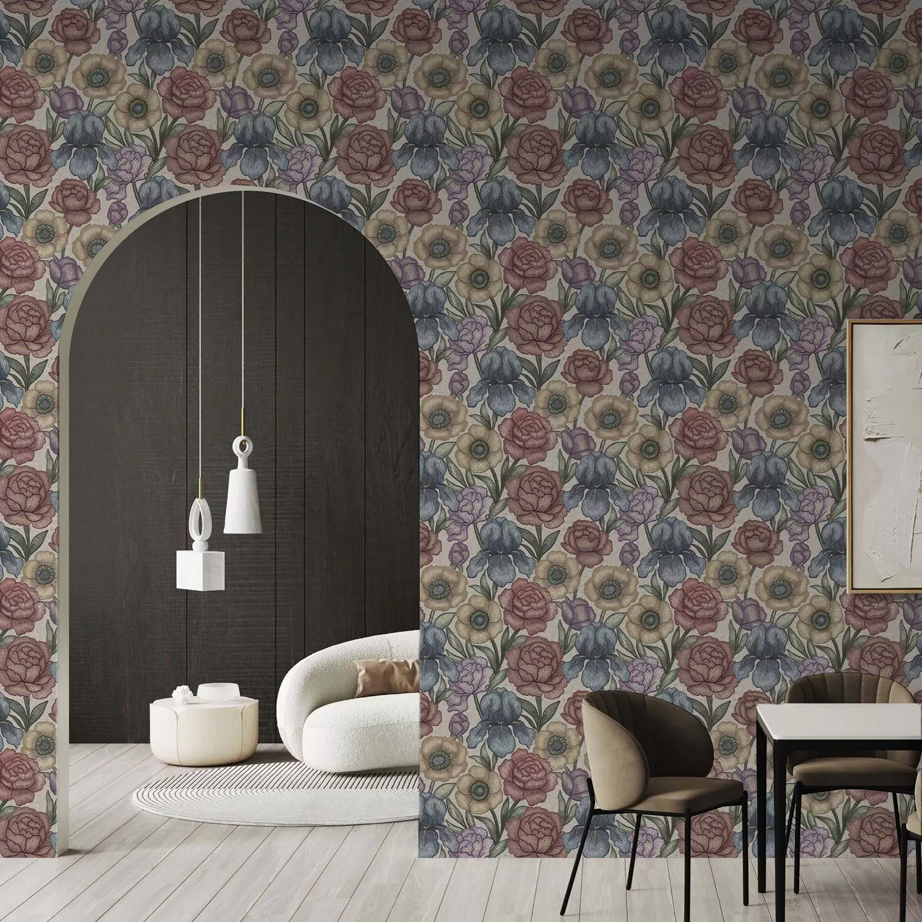 Фототапет Големи флорални илюстрации с ириси и божури a00325