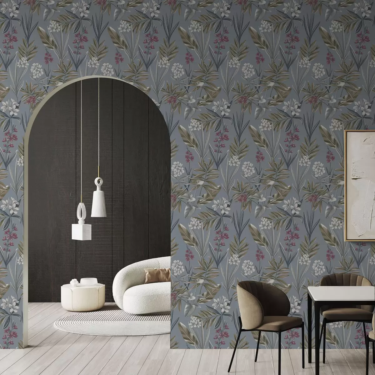 Тапети Флорални клони на синьо-сив фон a00350