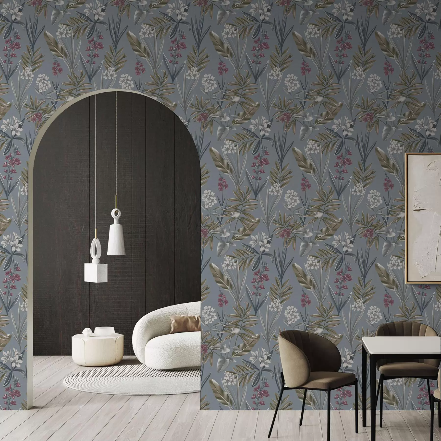 Фототапет Флорални клони на синьо-сив фон a00350