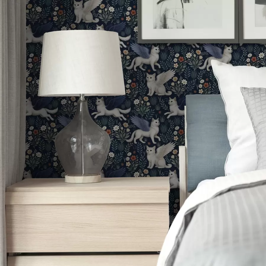 Фототапет Фантастични котки с крила сред цветя a00408