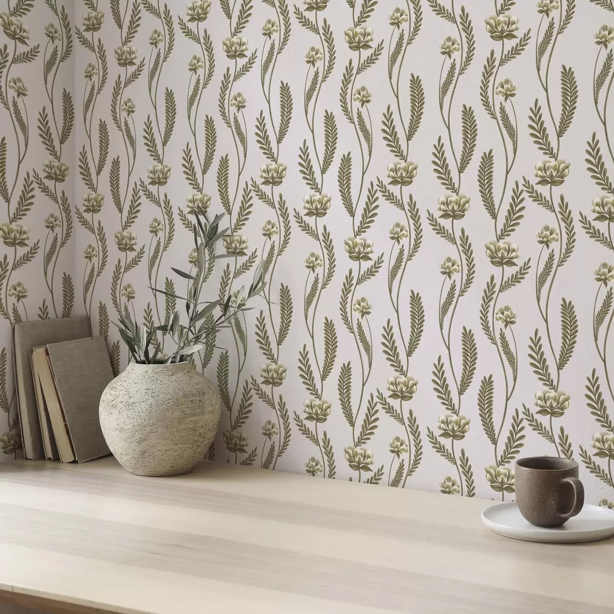 Тапети Вертикален орнамент с бели цветя на розов фон a00476