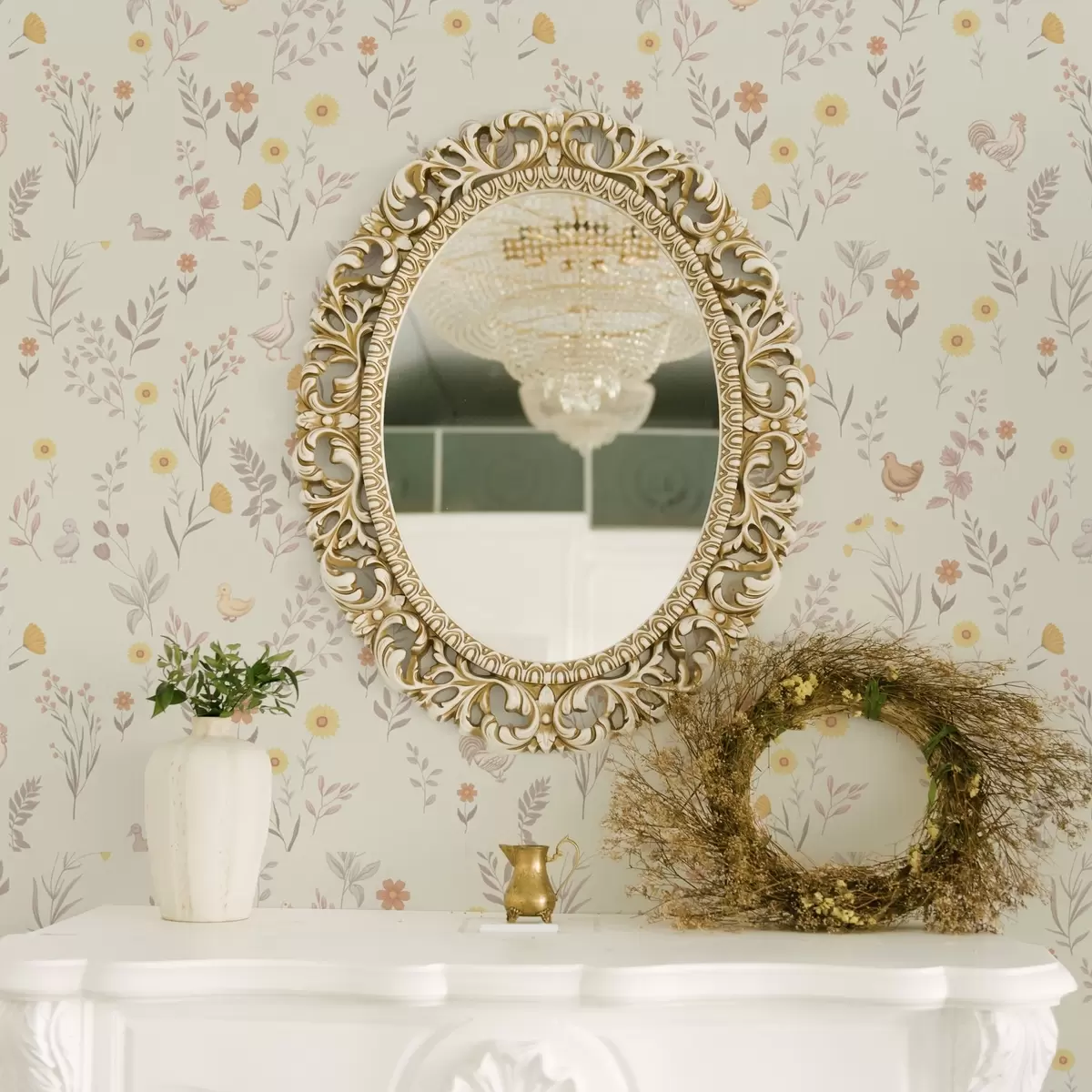 Тапети Полски цветя и пилета в меки пастелни тонове a00478